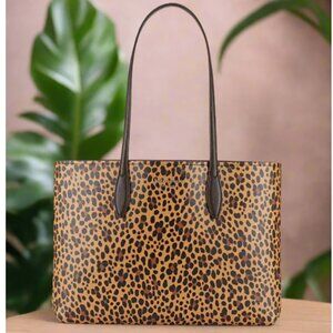 Kate Spade All Day Tote Leopard Brown Leather Shoulder Bag Purse Wristlet Set